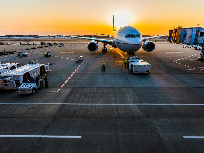 Commercial passenger aircraft at an airport