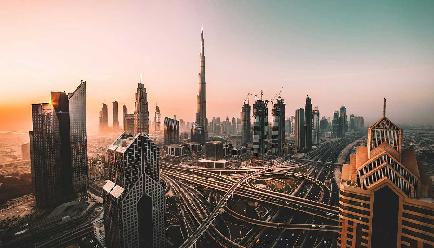 Dubai skyline at sunset